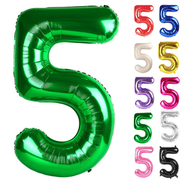 Green Number 5 Balloon 40 Inch, 5 Balloon Number, 5Th Birthday Decorations, Green Party Supplies For Boys Girls