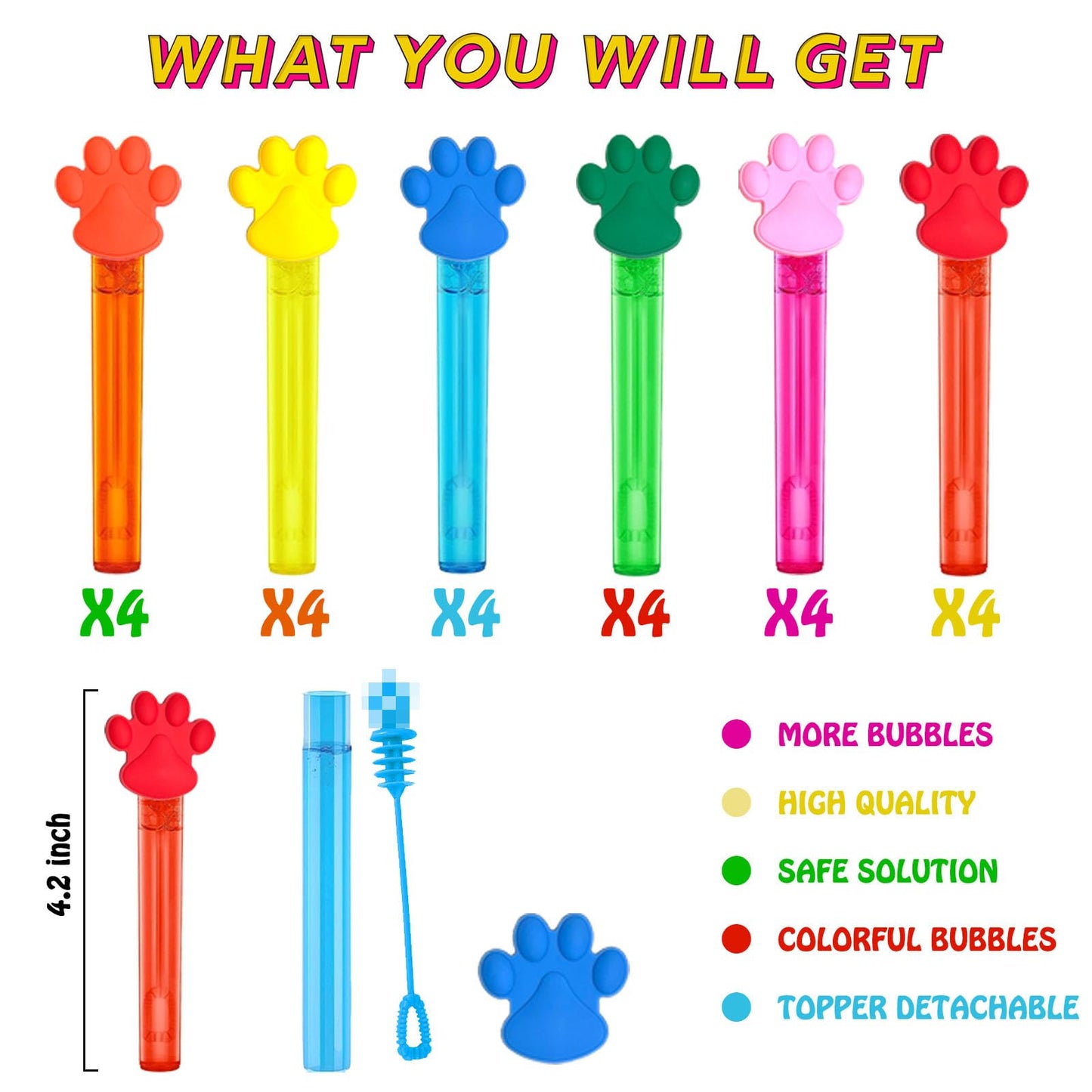 Uoyoi Paw Party Favors,24Pcs Paw Print Bubble Wands For Kids,Cute Bubble Wand For Pet Dog Puppy Cat Birthday Party Supplies,Clas