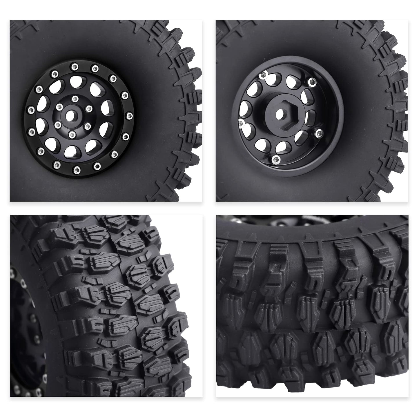12mm Hex 1.9 Beadlock Wheels and Tires Height 120mm / 4.72inch with Foam Inserts for 1:10 RC Crawler Axial SCX10 90047 SCX10 II