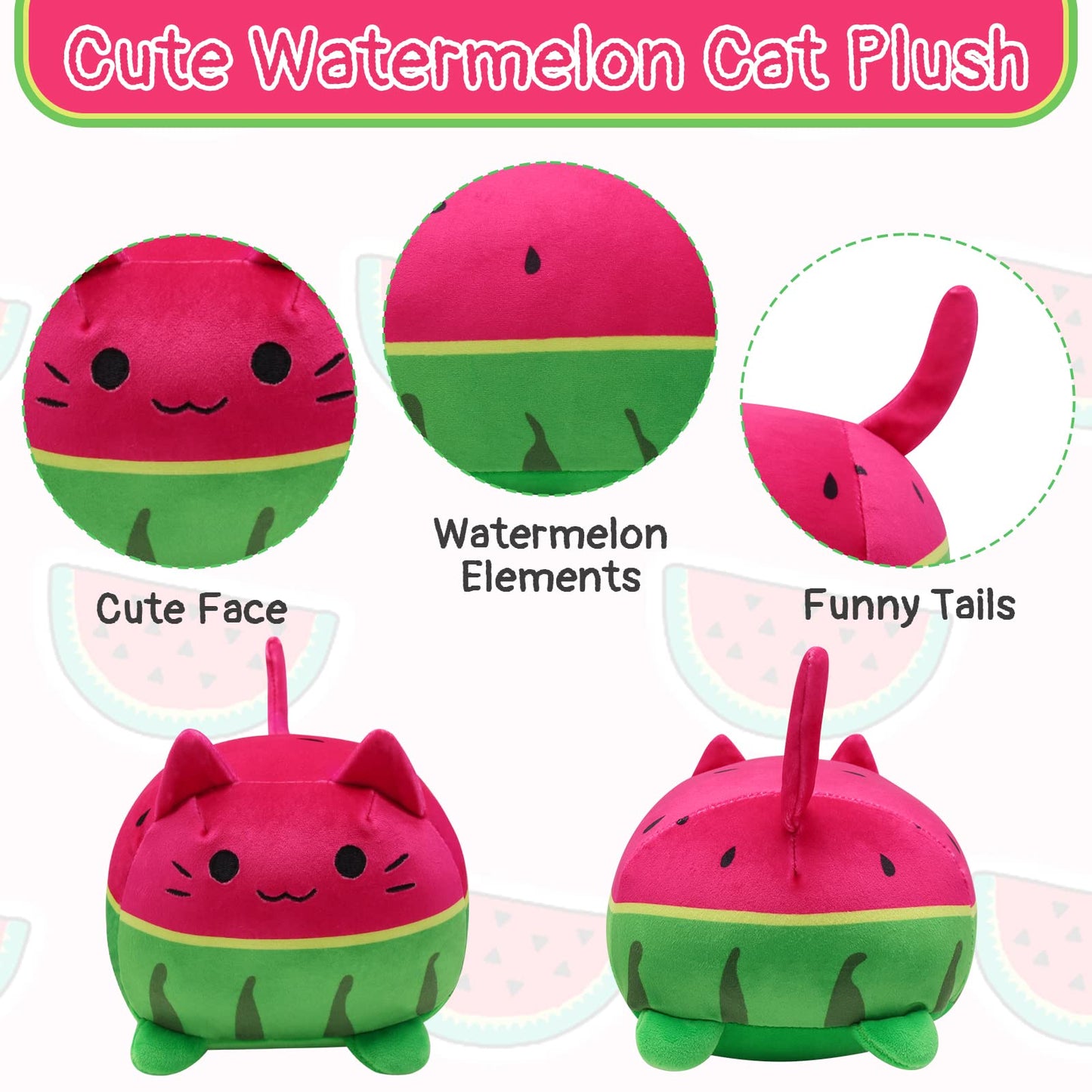 Bekrgwiy Watermelon Cat Stuffed Animal Toys For Kids,Cute Cat Plush Pillows Watermelon Cat Plushies,Fun Fruit Pillow And Toy Cat