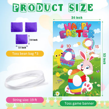Tatuo Easter Toss Game With 3 Bean Bags Funny Bunny And Easter Egg Banner 34 X 53 Inches Spring Bean Bag Game Sets For Indoor Ou