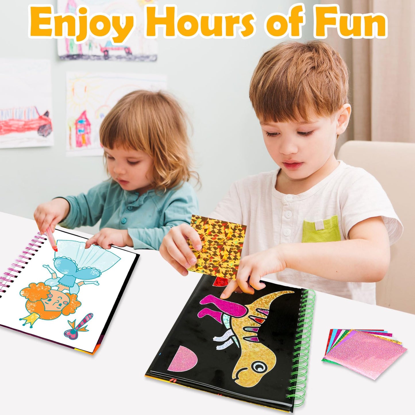 Pigipigi Art Craft Activity For Kids: Fun Foil Princess & Dinosaur Diy Toy Kit, No Mess Creative Travel Supply Set, Idea Gift For Girl Boy Children 3 4 5 6 7 8 9 Year Old