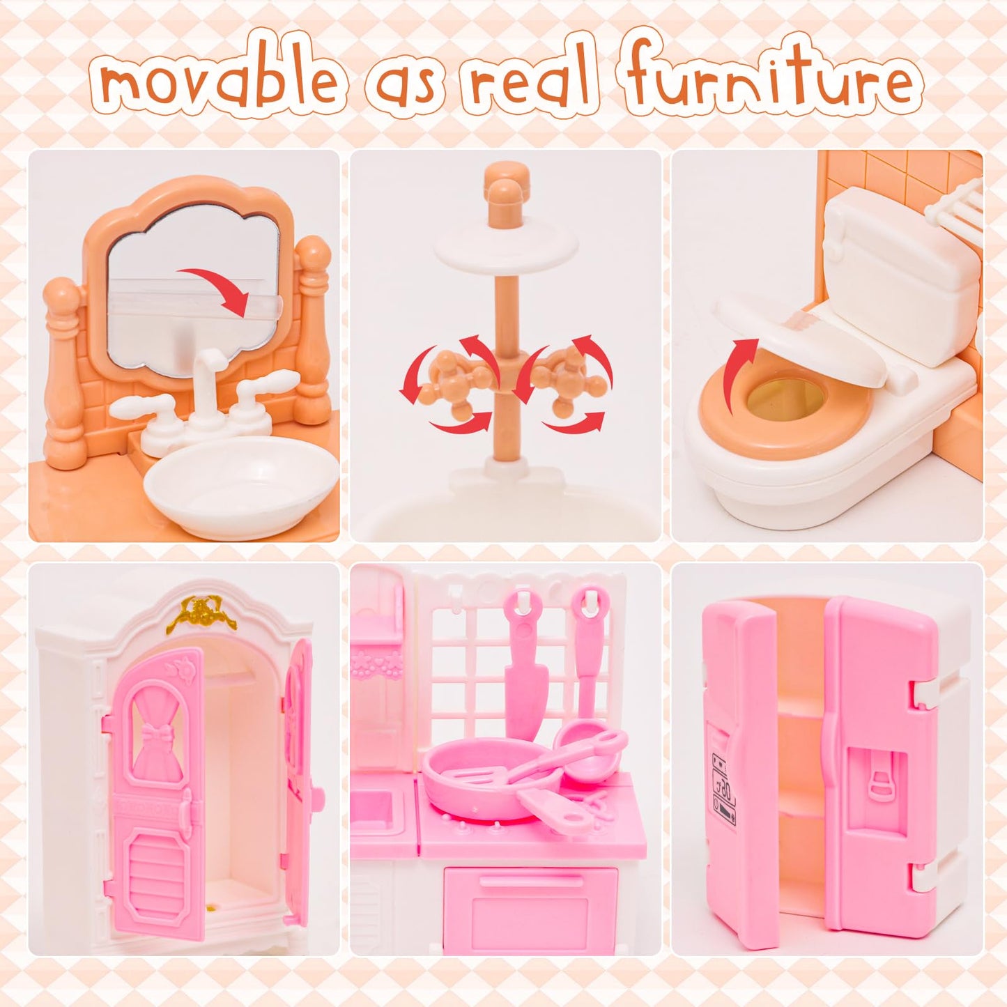 Hapgfs Doll House Mini Furniture 45 Pcs Dollhouse Furniture Set Accessories Pretend Play Bedroom Living Room Bathroom Kitchen Fo