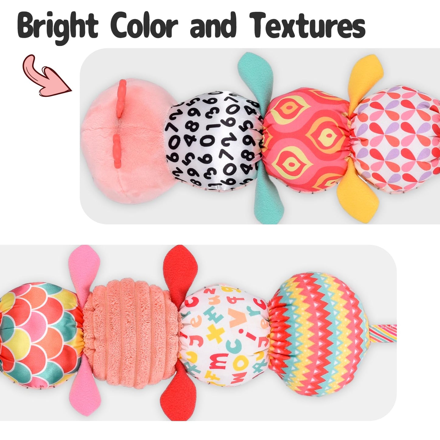 Turkids Montessori Infant Baby Musical Stuffed Animal Activity Soft Toys With Multi-Sensory Crinkle, Rattle And Textures For 0-3