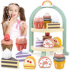 Wooden Cake Toys Tea Party Set, Desserts Food Toy with Cupcake Stand, Kids Pretend Play Kitchen Accessories, Wooden Play Food Se