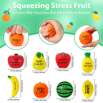 Outus 24 Pcs Fruit Stress Balls Bulk Inspirational Squeeze Balls Positive Gift Foodie Fidgets Watermelon Veggie Foam Toy For Coworker Employee Fruit Party Favor (Classic)