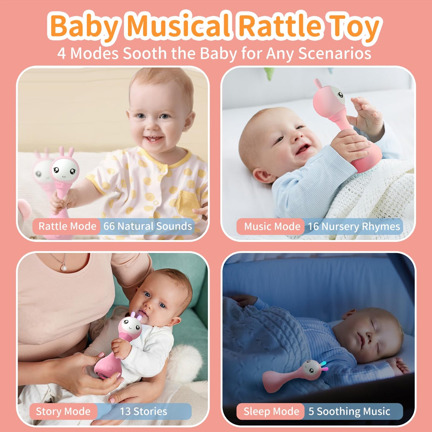 Alilo Yoyo Talking Bunny Baby Musical Light-Up Rattle Toys 0-6-12-18 Months, Voice Mimicking Toys, Preloaded 90+ Audio Content,