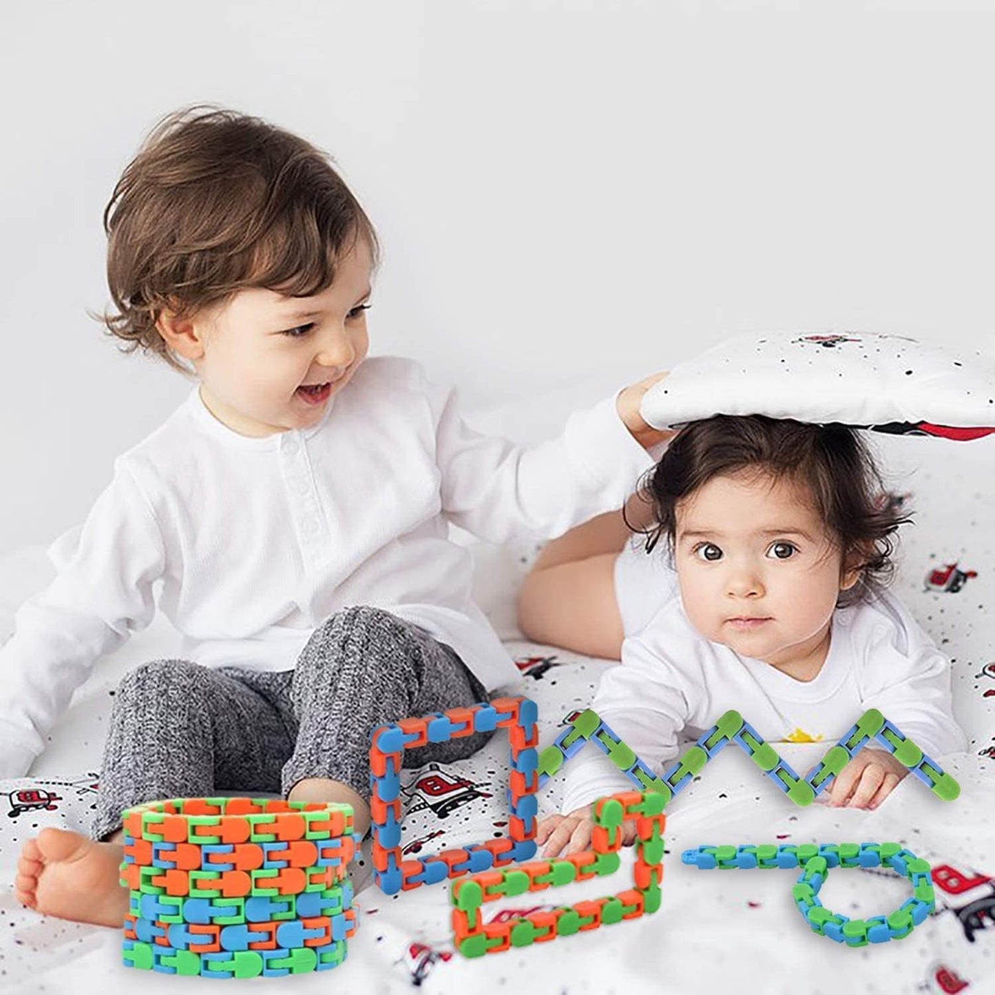 50pcs Random 24 Links Wacky Tracks Snap and Click Fidget Toys, Finger Sensory Toys, Snake Puzzles for Stress Relief, Party Bag F