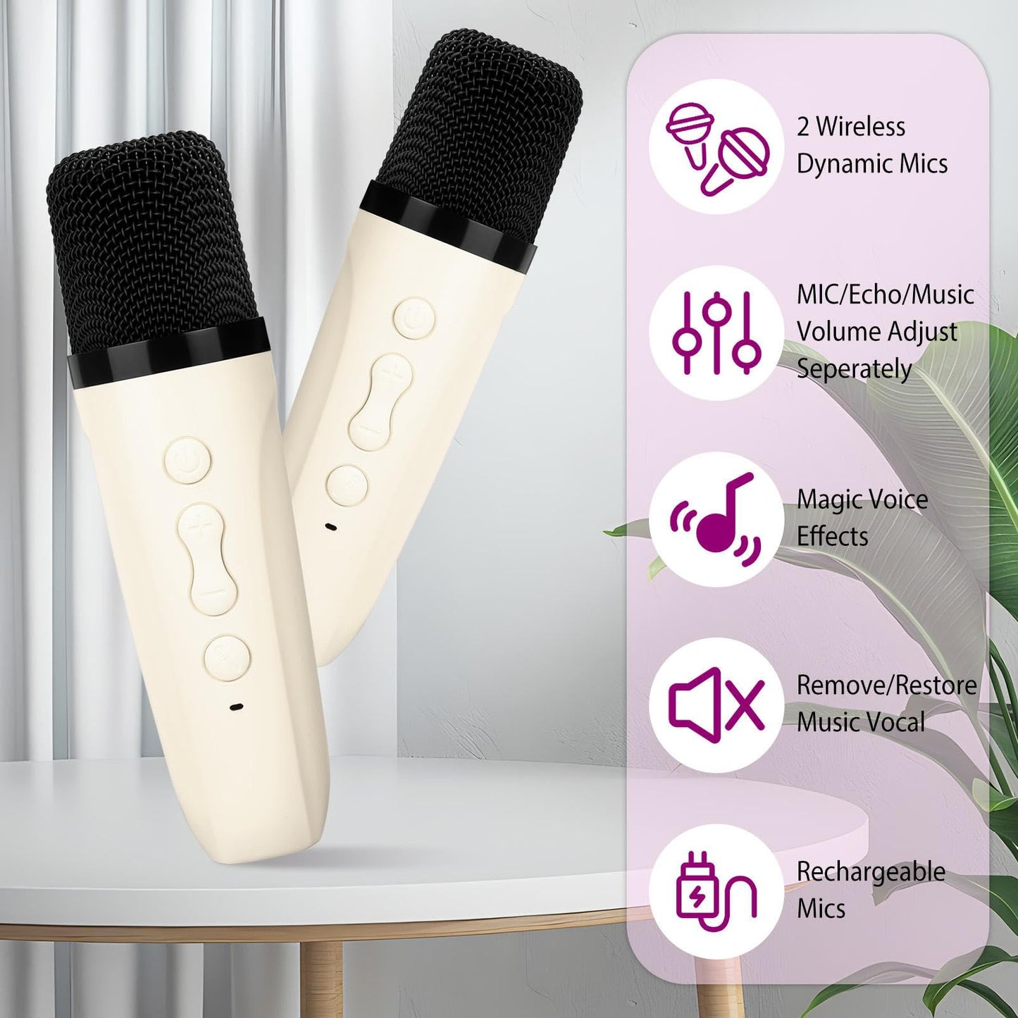 Ti-Too Karaoke Machine For Kids, Portable Bluetooth Karaoke Machine With 2 Microphones For Kids Adults Toddler. Christmas Toys For 3 4 5 6 7 8 9 10 11 12 Year Old Birthday Gift.(Beige)