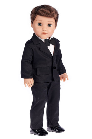 Tuxedo - 5 Piece Tuxedo Set - Clothes Fits 18 Inch Doll - Black Jacket, Pants, Belt, White Shirt And Dress Shoes (Dolls Not Included)