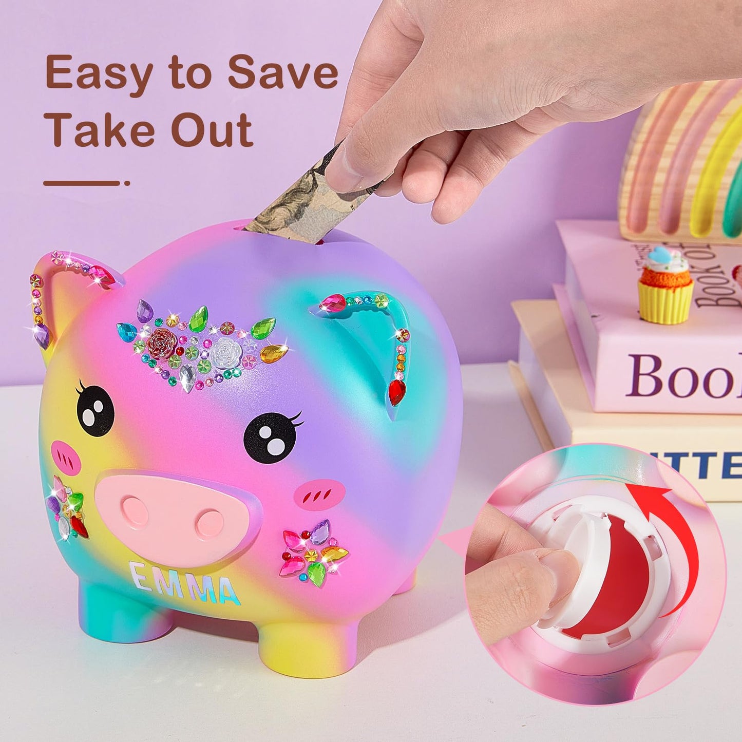Piggy Bank Girls, Unbreakable Piggy Banks Large Money Coin Bank For Kids With Diy Stickers, For Birthday, Easter, Baby Shower, Rainbow