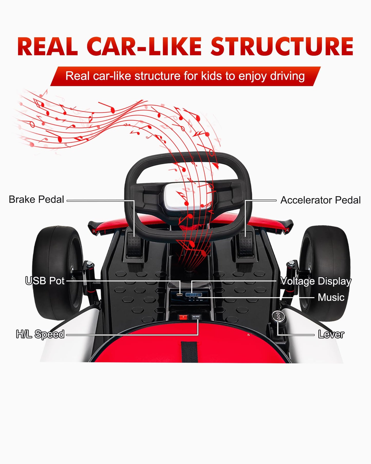 Garveelife Kids Ride On Race Car Toy,24V Ride On Go Kart With Long-Lasting Battery,Electric Drift Kart Toy With Powerful Motor F