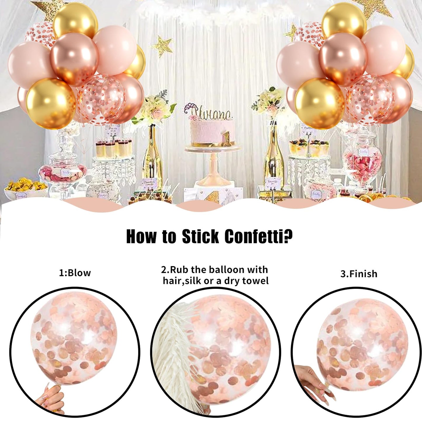 Jobkoo Pink Rose & Metallic Balloons, 60 Pcs Set, Female Gift, For Wedding, Birthday, Party Decoration
