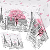 Dydamud Paris Themed Party Tablecloth, 3Pcs Plastic Table Cloth Disposable Table Cover Pink Tablecloths For Birthday Party Decor