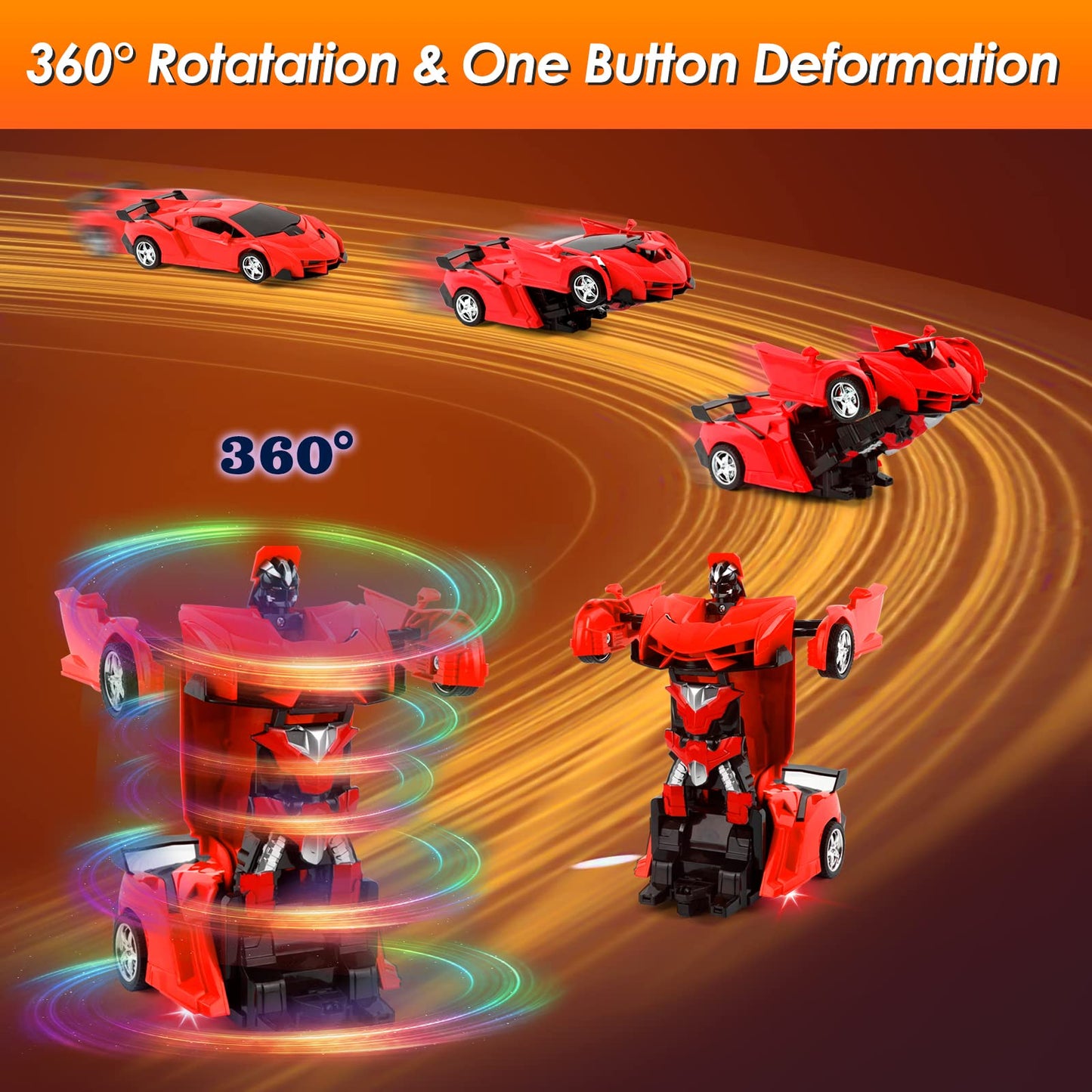 Kizeefun Remote Control Car, Rechargeable Transformable Remote Control Car for Boys and Girls with Flashing Lights and 360