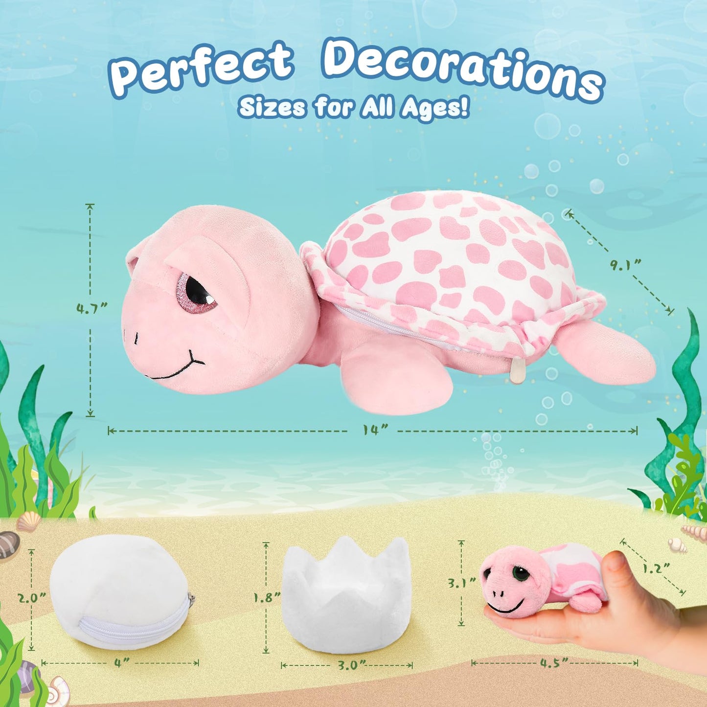 Morismos Sea Turtle Stuffed Animal With Babies,14 In Mommy Turtle With 3 Baby Turtles Plush, 2 Eggs Plushies Inside Belly Pouch,Big-Eyed Turtle Toys For Toddlers Kids,Pink Turtle Gifts For Girls Boys