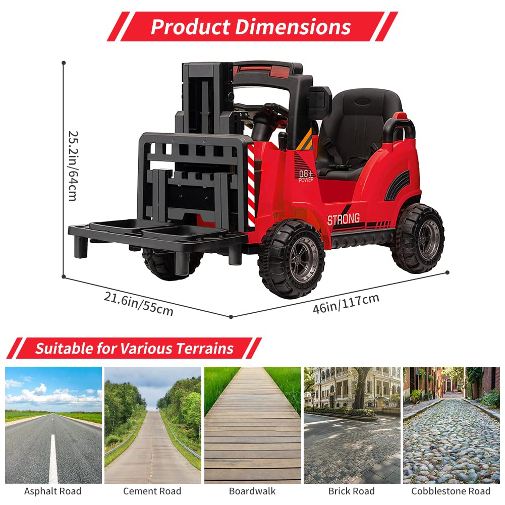 Ride On Forklift Car, 12V Electric Ride On Car With Remote Control, Liftable Fork And Pallet, High/Low Variable Speed,Built-In M