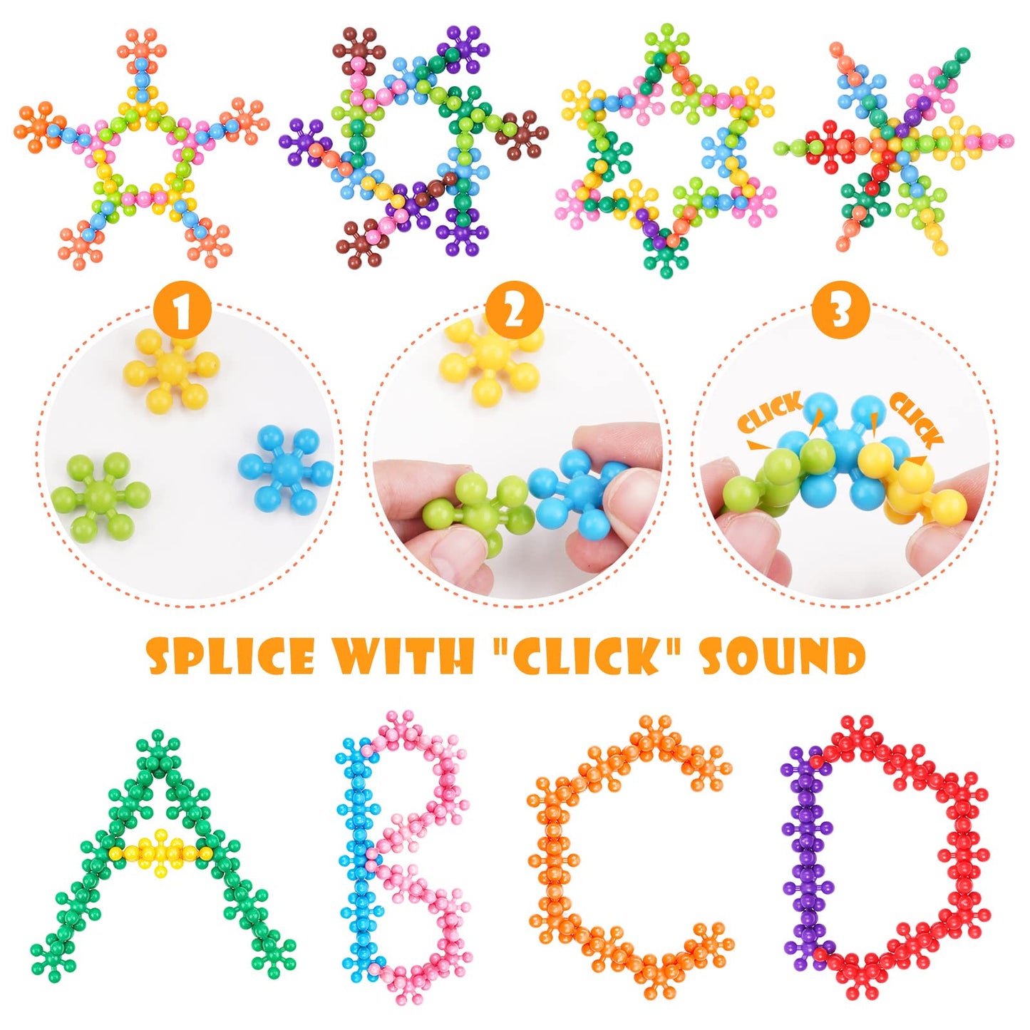 Nitoy Snowflake Interlocking Building Block Educational Toy 300Pcs For Kids Ages 3+, Multi-Color Solid Plastic Early Learning Creativity Stem Toy With Carrying Case Safe Material