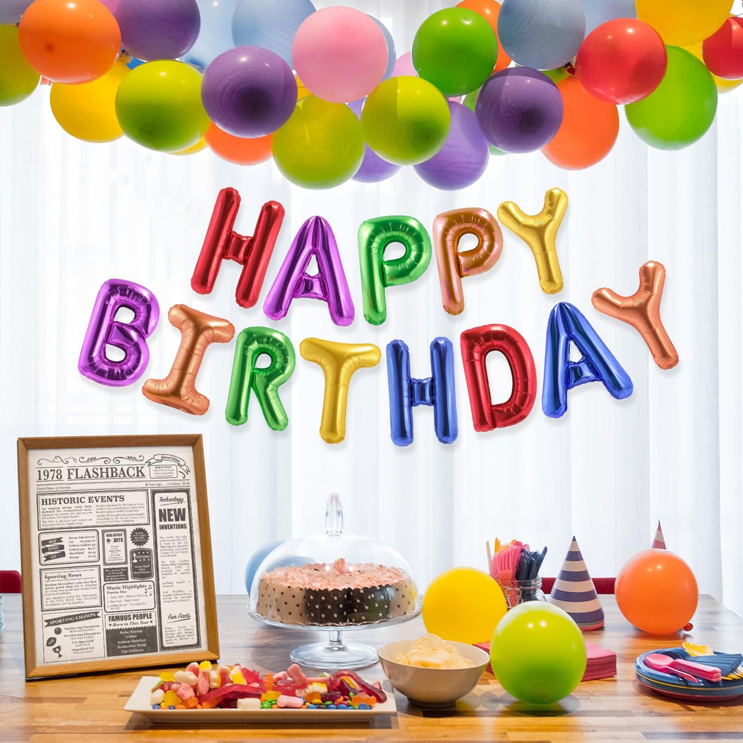 Canrevel Happy Birthday Banner 13Pcs 16 Inch Mylar Foil Letters Balloons Birthday Party Decorations For Kids And Adults - 3D Rai