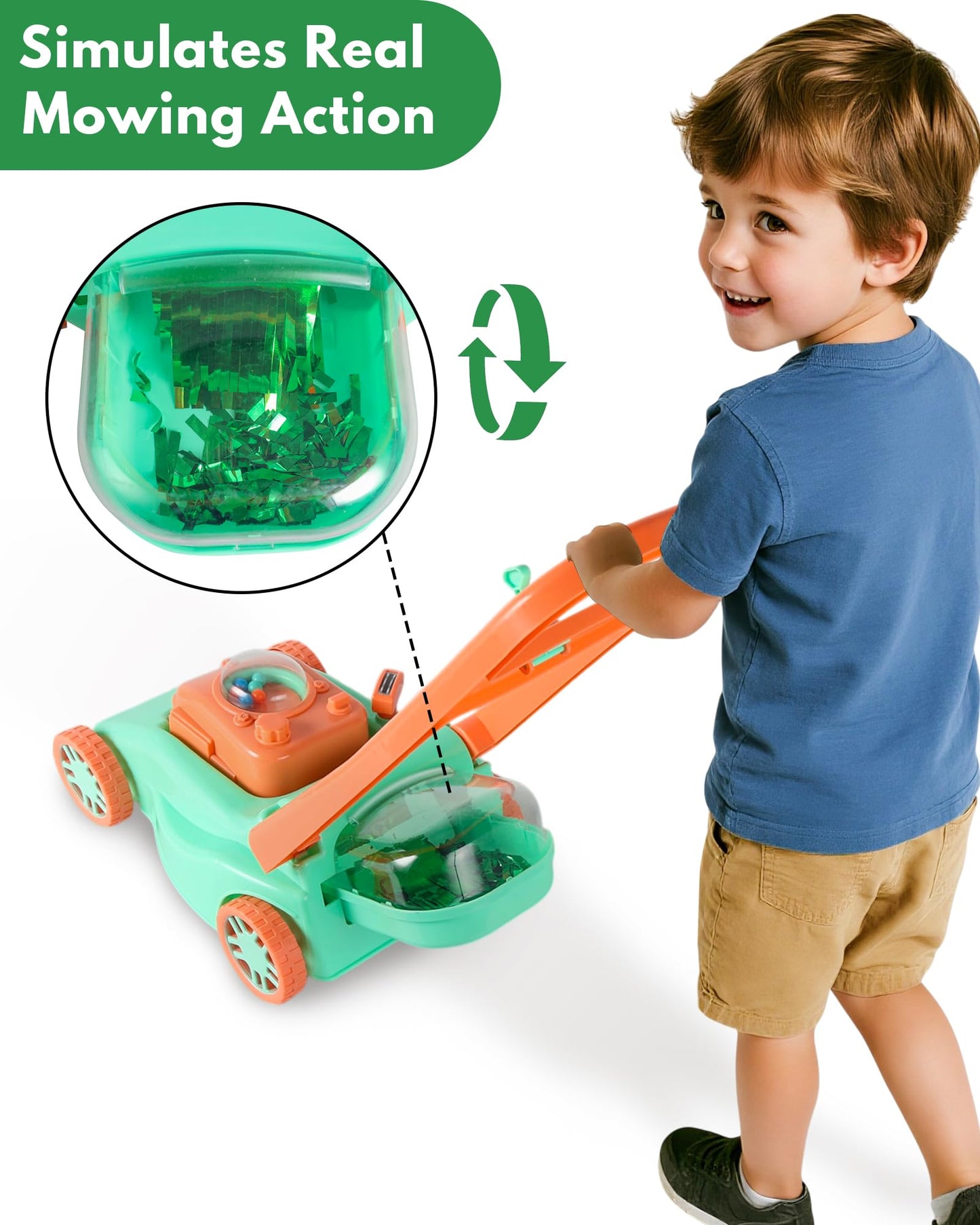 Kids Lawn Mower with Realistic Grass-Cutting Action and Sounds-No Batteries Required | Kids Lawn Mower
