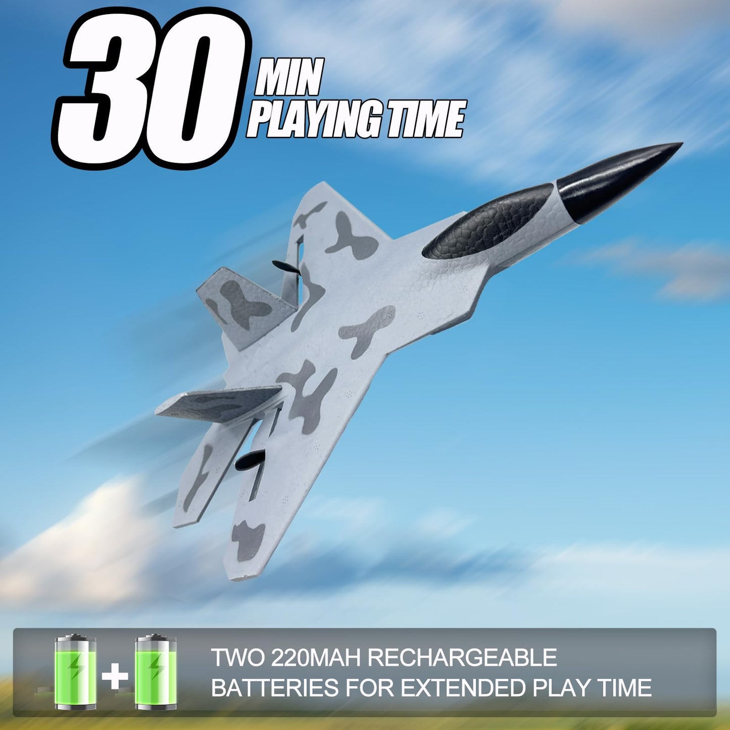 crohorizon F22 RC Fighter Jet Plane,Remote Control Airplane for Kids Over 12 with 2 Batteries,Foam RC Glider Plane Toys for Boys