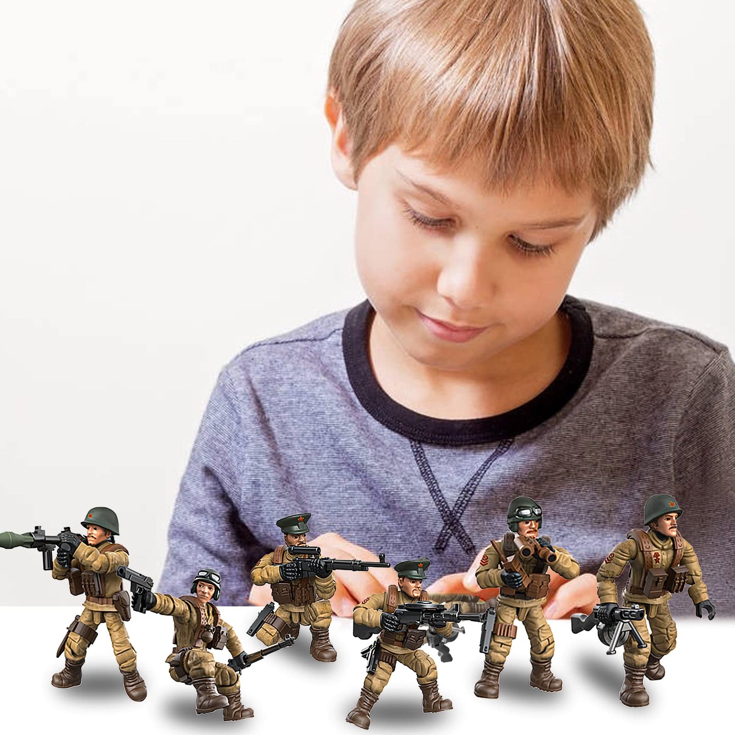 MEIEST 6 PCS Mini WWII Soldier Military Action Figures Army Model Building Block Toys with Multiple Military Accessories Party Favors Set for Kids (Soviet Army)