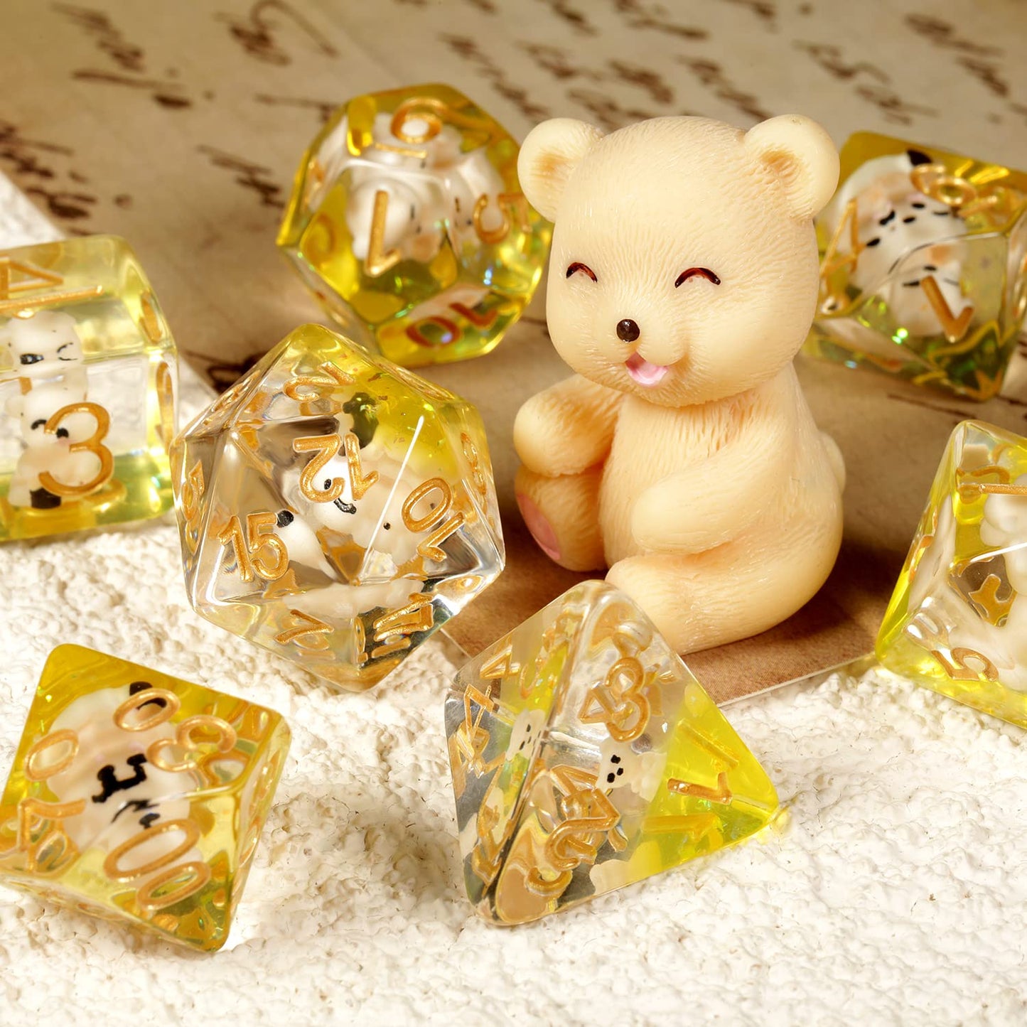 Honey Bear Dice Set D&D, DNDND 7PCSSweet Dice Set with Velvet Pouch for DND Dungeons and Dragons Role Playing Games and Tabletop
