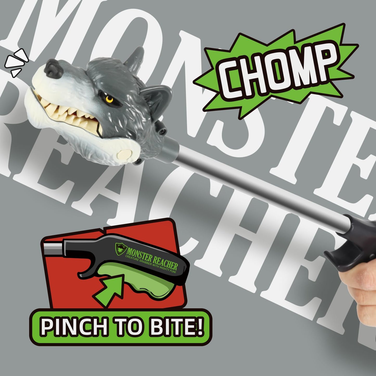 DINOBROS 16'' Wolf Grabber Toy - Interactive Pick-Up Tool for Kids | Animal Robot Hand Reacher Toys | Realistic Wolf Chomper for