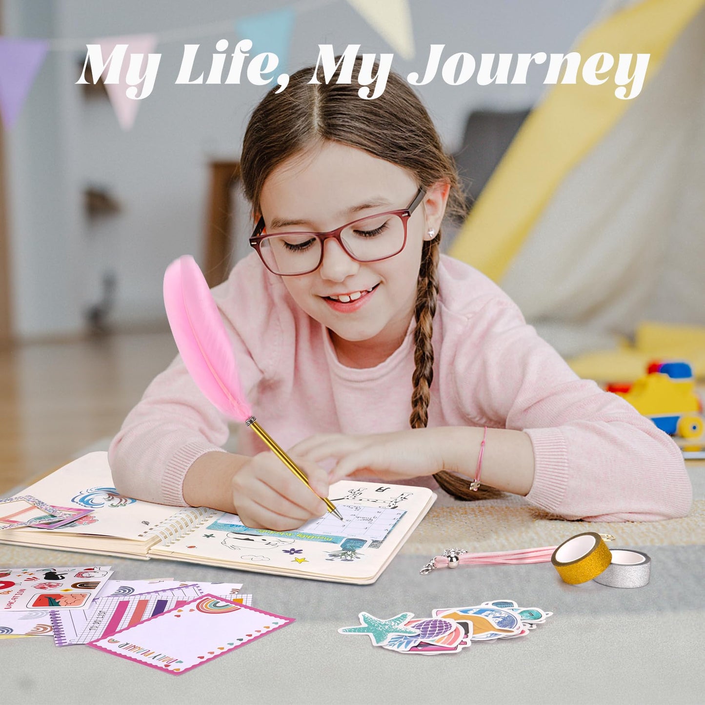 Vertoy Diy Journal Set For Girls Ages 8-12 - Kids Scrapbook Diary Journaling Kit For Writing, Ideas Birthday Gifts And Toys For 8 9 10 11 12 13+ Years Old, Teenage Kids