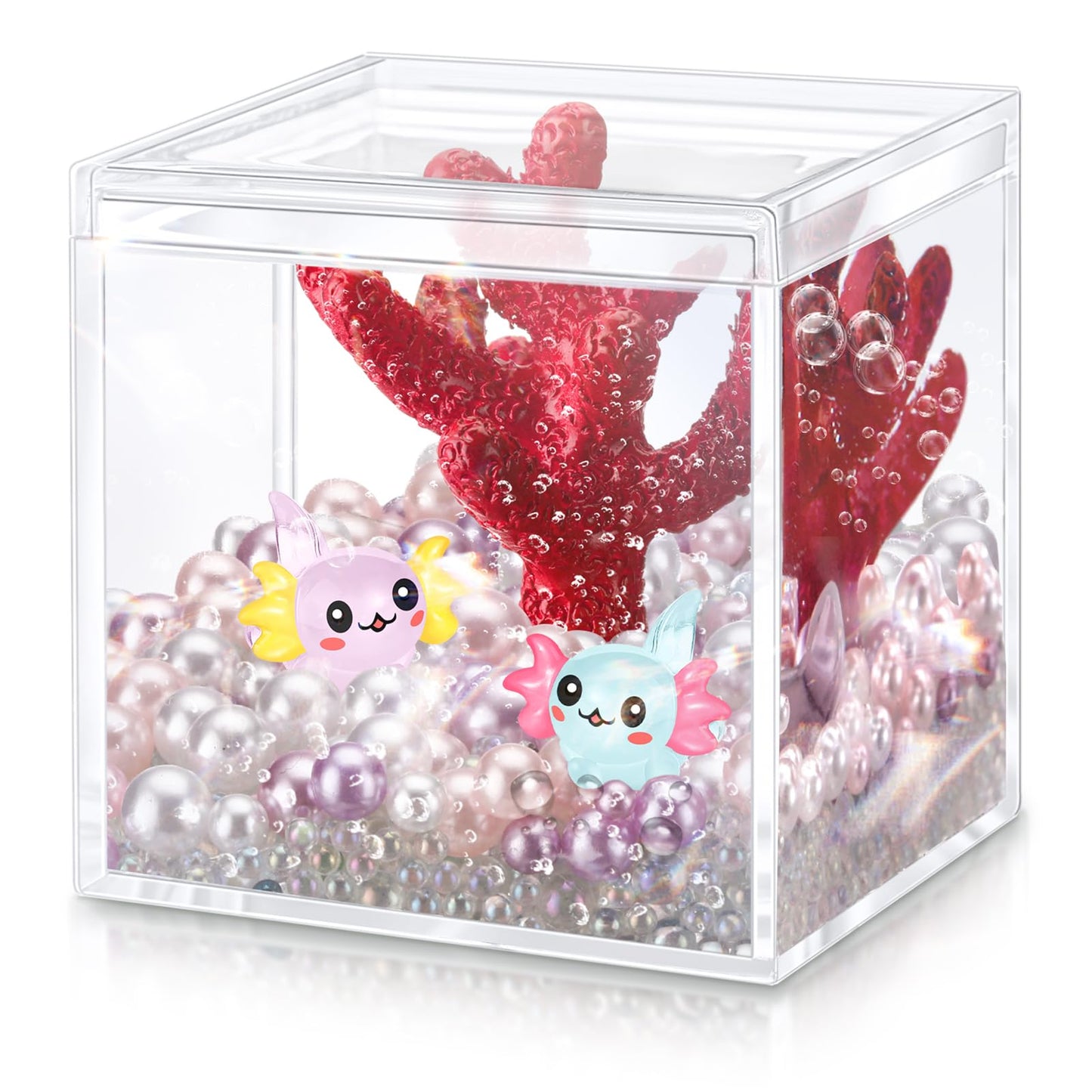 Hydren Axolotl Diy Tank Axolotl Craft Mini Axolotl Figures Axolotl Beads Axolotl Gift Set Axolotl Charms(Coral,Rose Red)