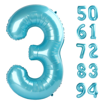 Pearlescent Blue 3 Balloon, Number Balloons 40 Inch, 3Rd Birthday Decorations For Kids Girls Boys, Men Women Party Supplies For