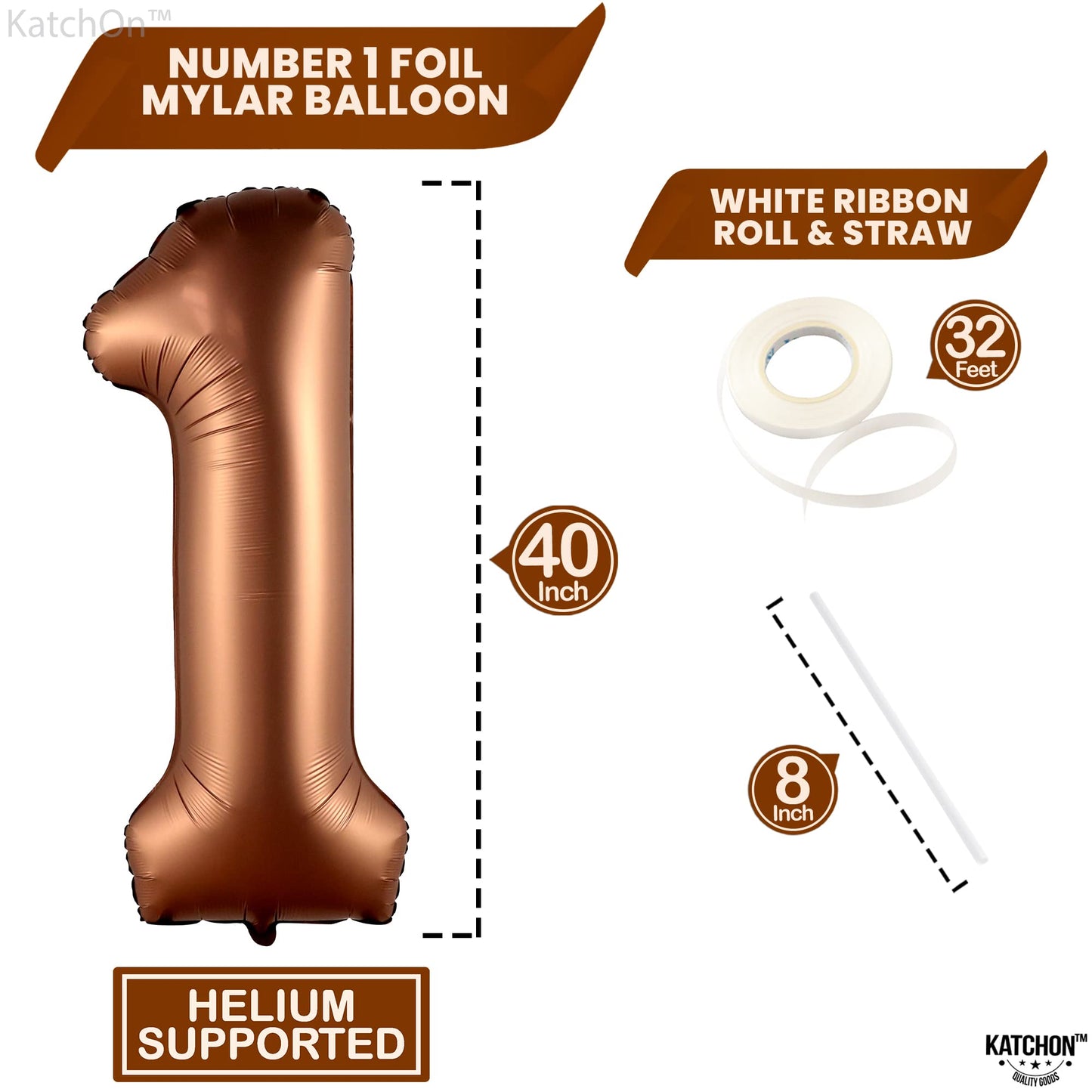 Big, Brown 1 Balloon Number - 40 Inch, Brown 1 Birthday Balloon | Number 1 Balloon Brown, 1St Birthday Decorations | Safari Theme Party Decorations | 1 Year Old Balloon For 1St Birthday Party Supplies