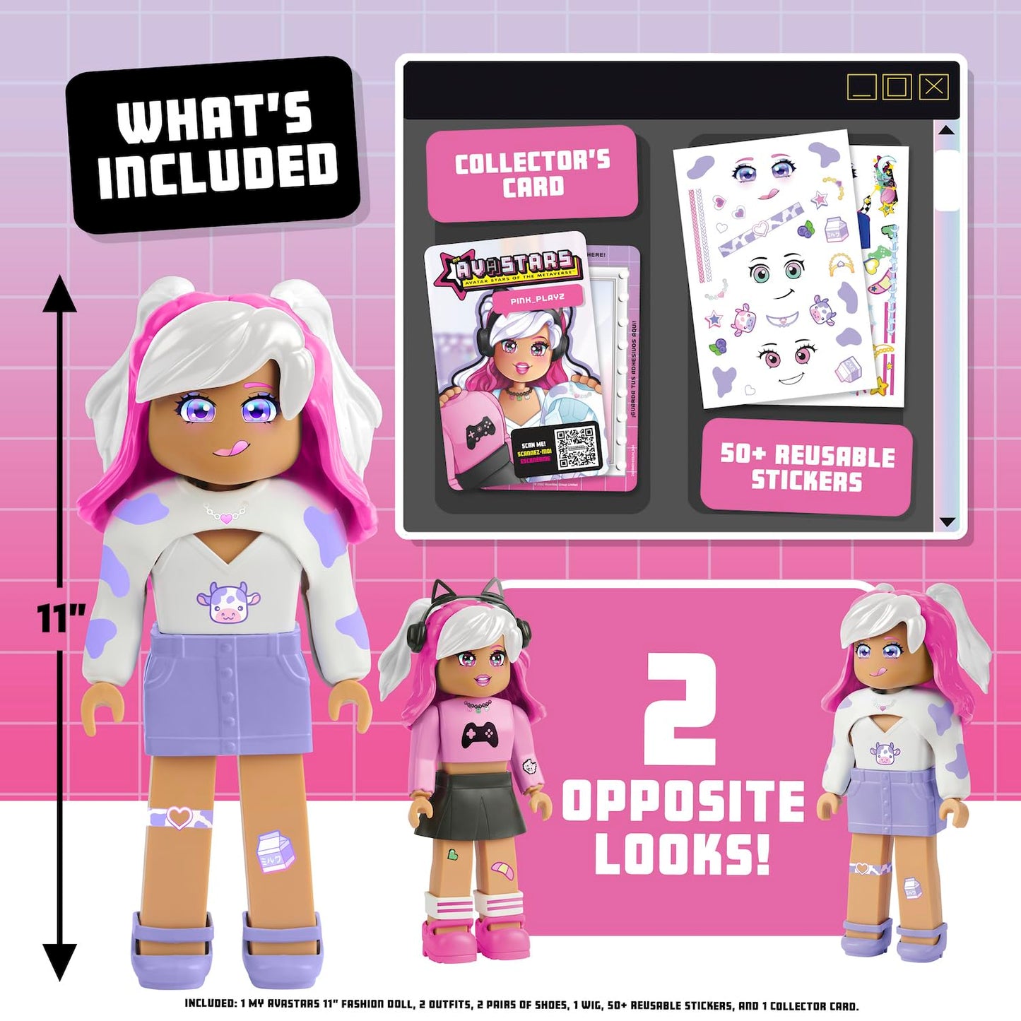 My Avastars Multicolored Fashion Doll - Pink_Playz, 11 with 2 Outfits & 100+ Customization Options