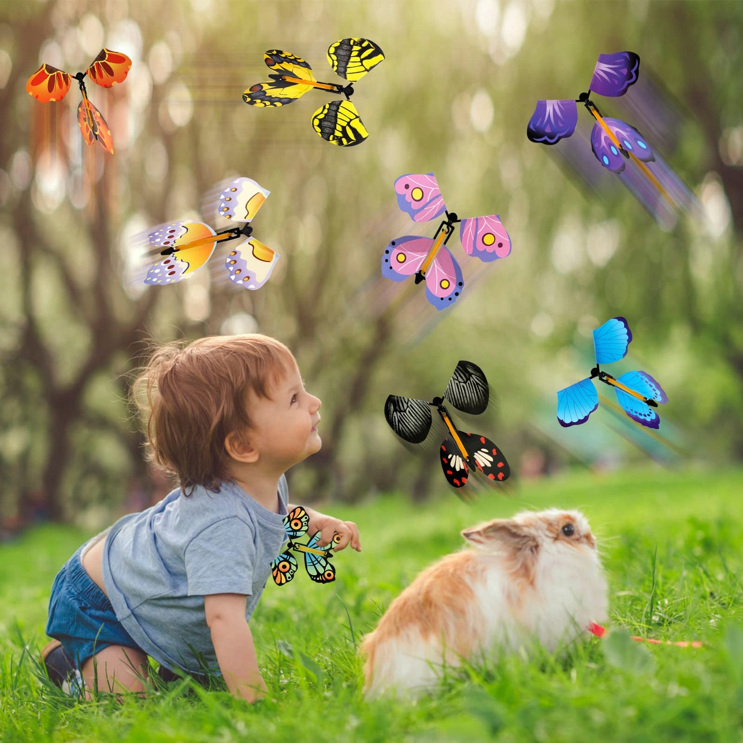 Outee 10 Packs Flying Butterfly Surprise Toys - Assorted Color, Medium Size, Wind-Up Rubber Band Powered Gifts for Kids & Teachers