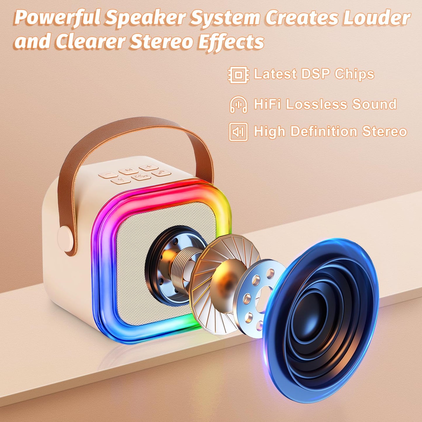 Mini Karaoke Machine For Kids,Girl Toys,Karaoke Microphone Wireless For Kids,Gifts For 4,5,6,7,8,9,10 Year Old Girl Toys (Beige)