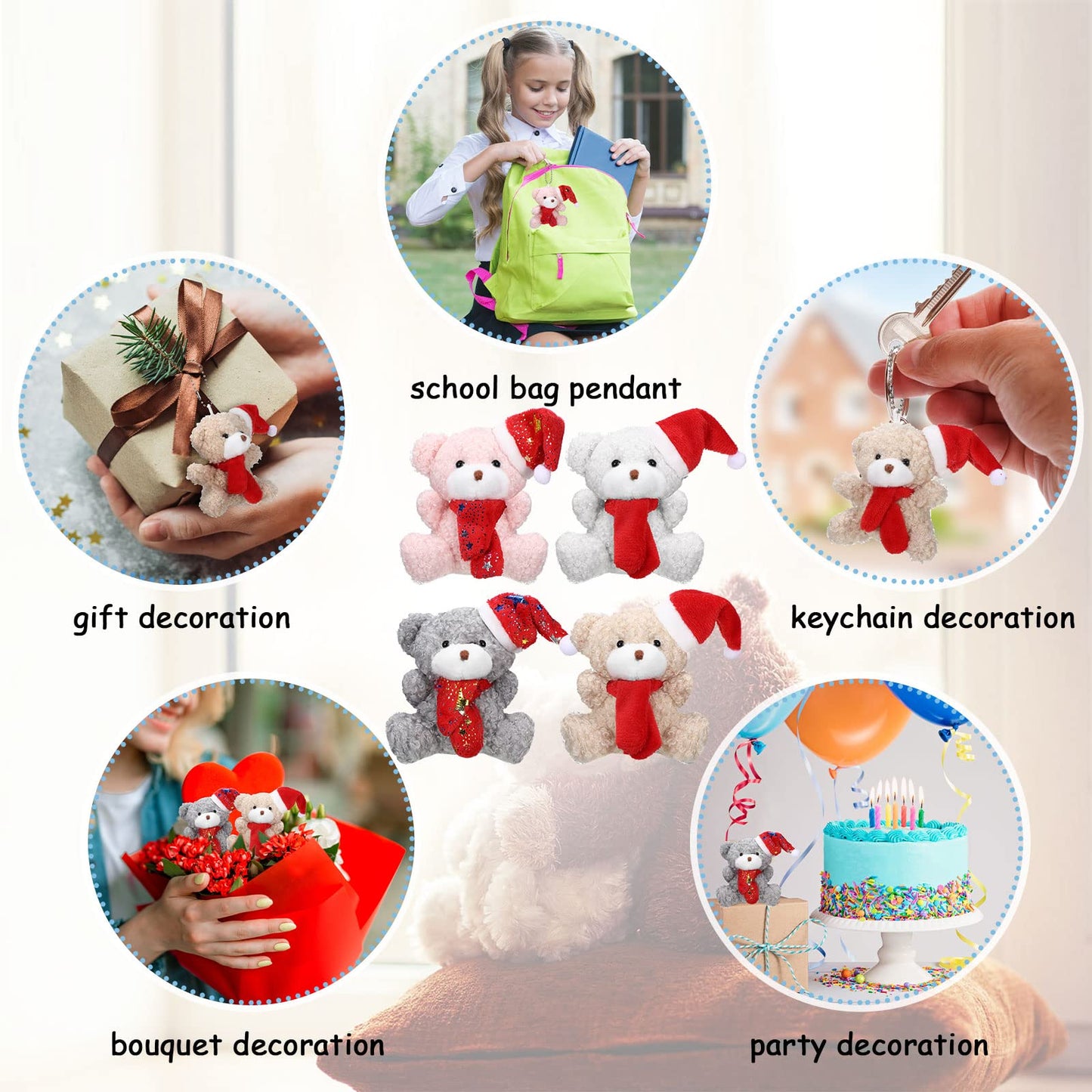 Zomiboo 12 Pcs Christmas Small Bear Koala 4 Inch Mini Animal Plush Toys Soft Cute Dolls Sleeping and Playing Stuffed Toys Gifts