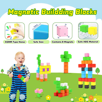 Hiwawind Magnetic Blocks - Large Plastic Building Toys for Toddlers 3-5, STEM Learning & Color Recognition, Sensory Gifts for Kids