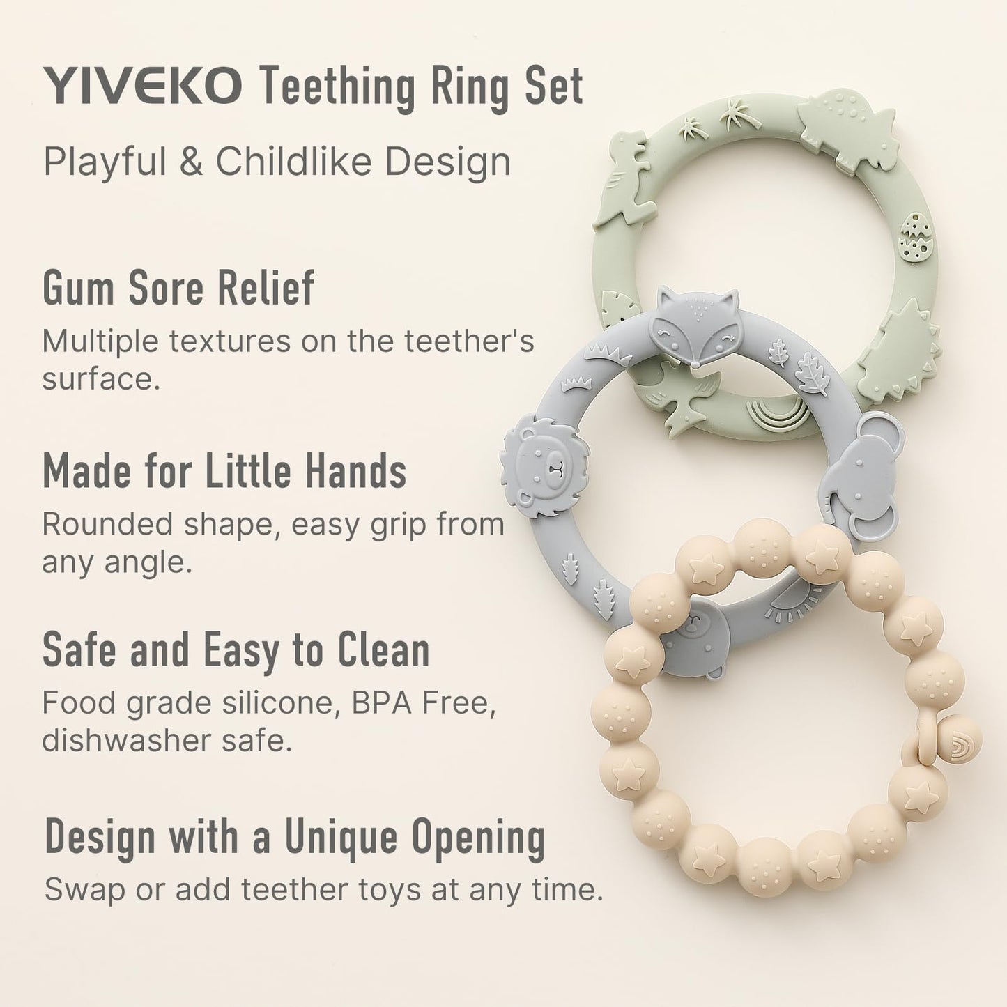 Yiveko Baby Teether Rings Silicone Teethers For Babies Multi Use Baby Toy Rings Teething Toys For Infants Baby Chew Toys Baby Te