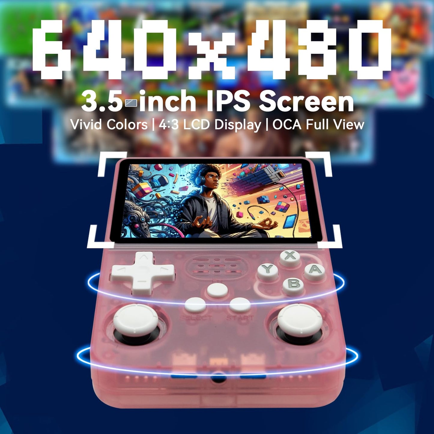 R36S Handheld Game Console 3.5-in 640*480 IPS OCA Screen 3200mAh Opensource System RK3326 Pink Transparent