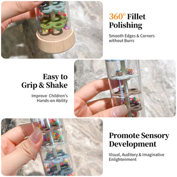 Wodi Wooden Baby Rattle Rainstick Rainmaker Montessori Musical Toy For Infants Toddlers Newborns 0-3-6-9-12 Months Sensory Devel