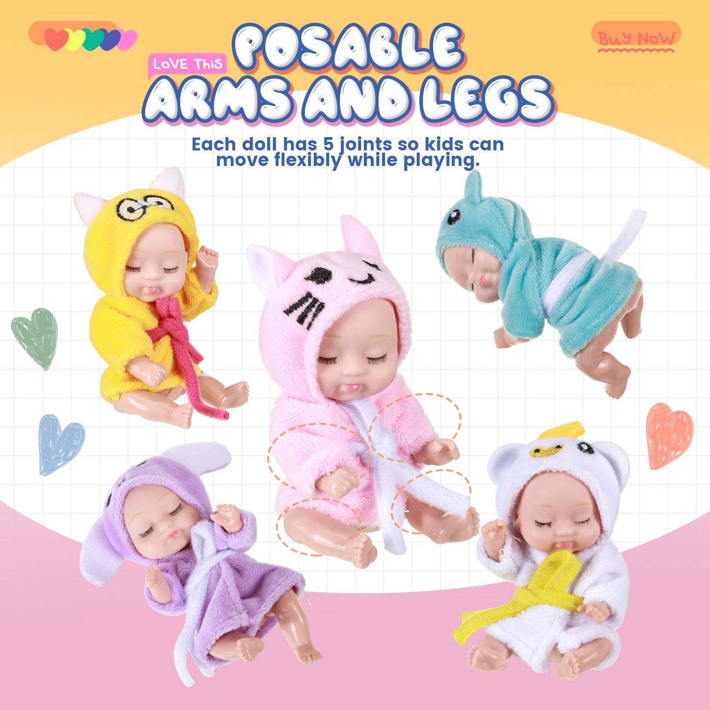 Hanaive 6 Pcs Mini Baby Dolls 4 Inch Christmas Baby Dolls Tiny Reborn Cute Baby Dolls Lifelike Realistic Baby Doll Holiday Birth