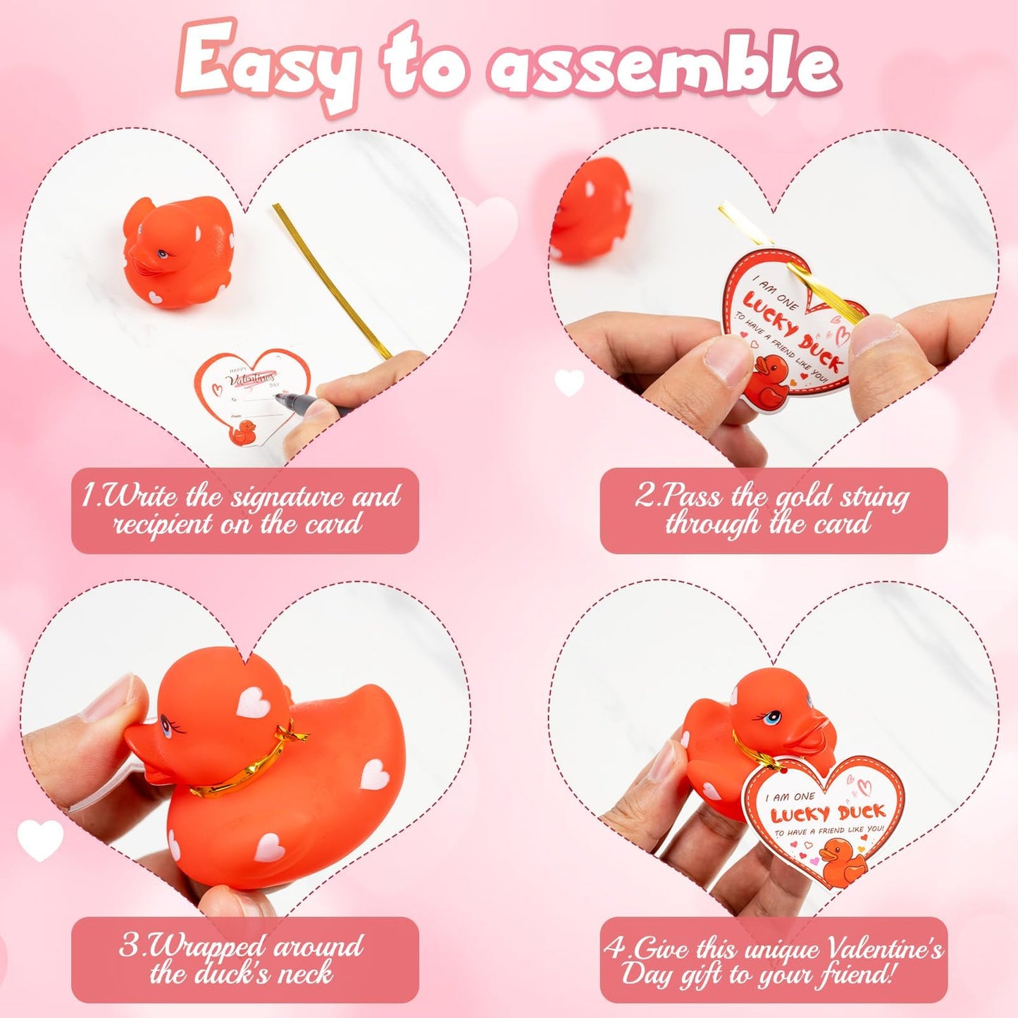 Kockuu 20Pcs Rubber Ducks With Cards Gift Valentines Day Party Favors Small 2.36 Assorted Pink Red White Squeaky Duckies In B