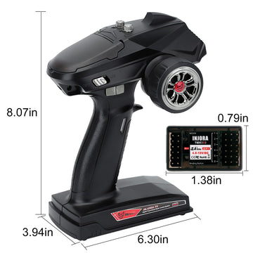 INJORA RC Transmitter 2.4GHz 6CH Controler and Receiver for 1/8 1/10 RC Car Boat Tanks Crawler TRX4 SCX10 Upgrade Parts