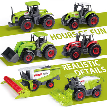 Oriate Farm Tractor Toy Set - 38Pcs Diecast Vehicles & Farm Animals, Includes Activity Play Mat, Plastic, Model SQ80201-1