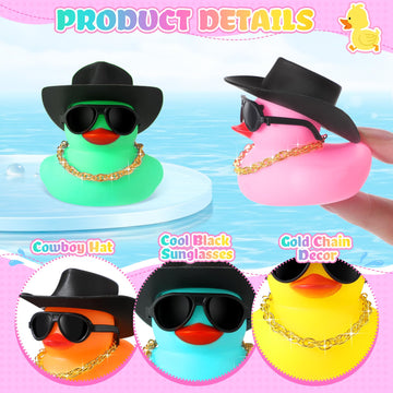 Sotiff 48 Sets Cowgirl Rubber Duck Squeaky Duck Bath Party Toy Duckies Car Dashboard Decorations With Mini Necklace Hat And Sunglasses For Valentine Bathtub Baby Shower Birthday Swimming(Multicolor)
