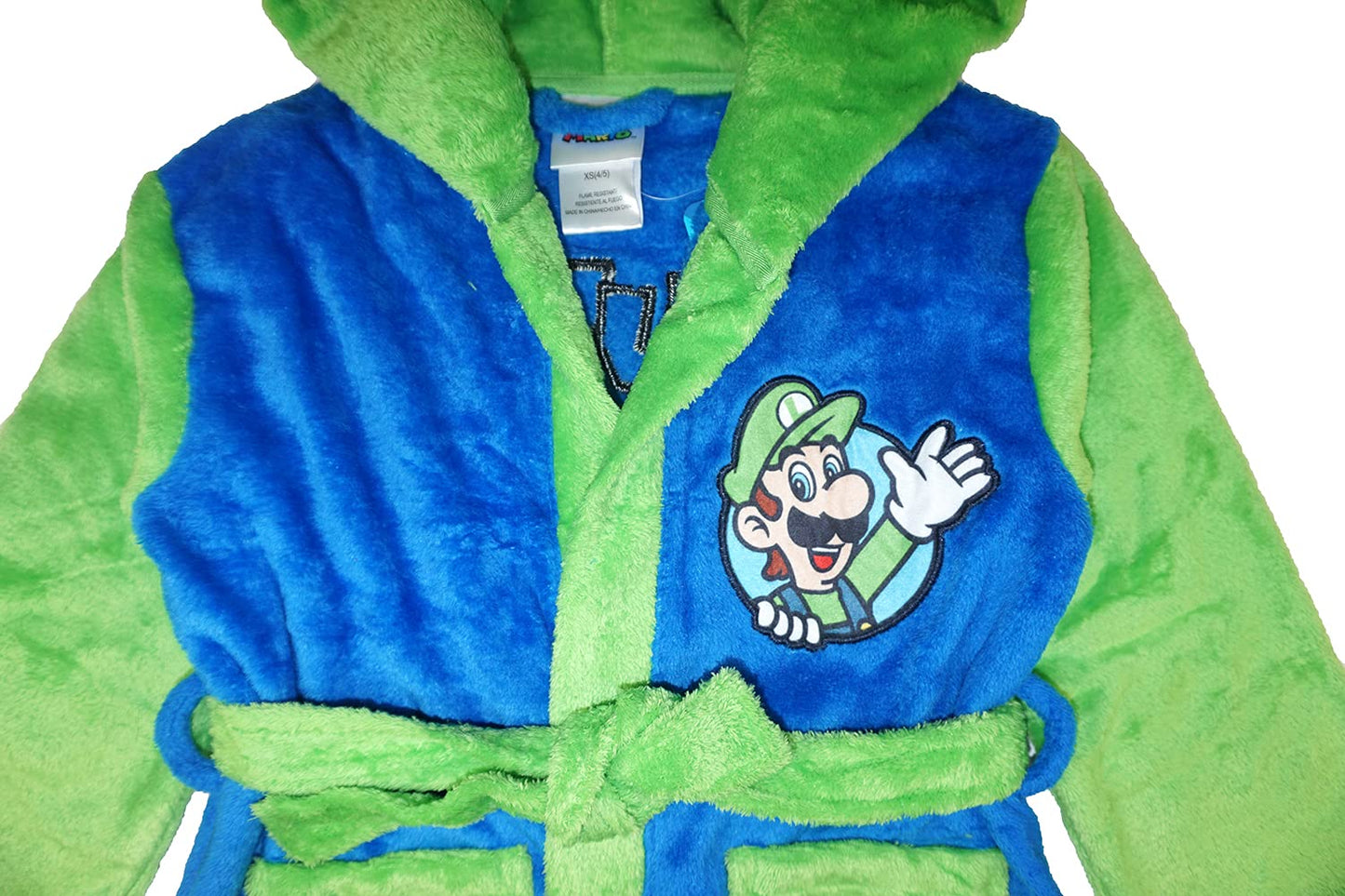 Super Mario Little/Big Boys' Soft Hooded Fleece Sleepwear Bathrobe - Plush Robe For Kids, Luigi, 10/12