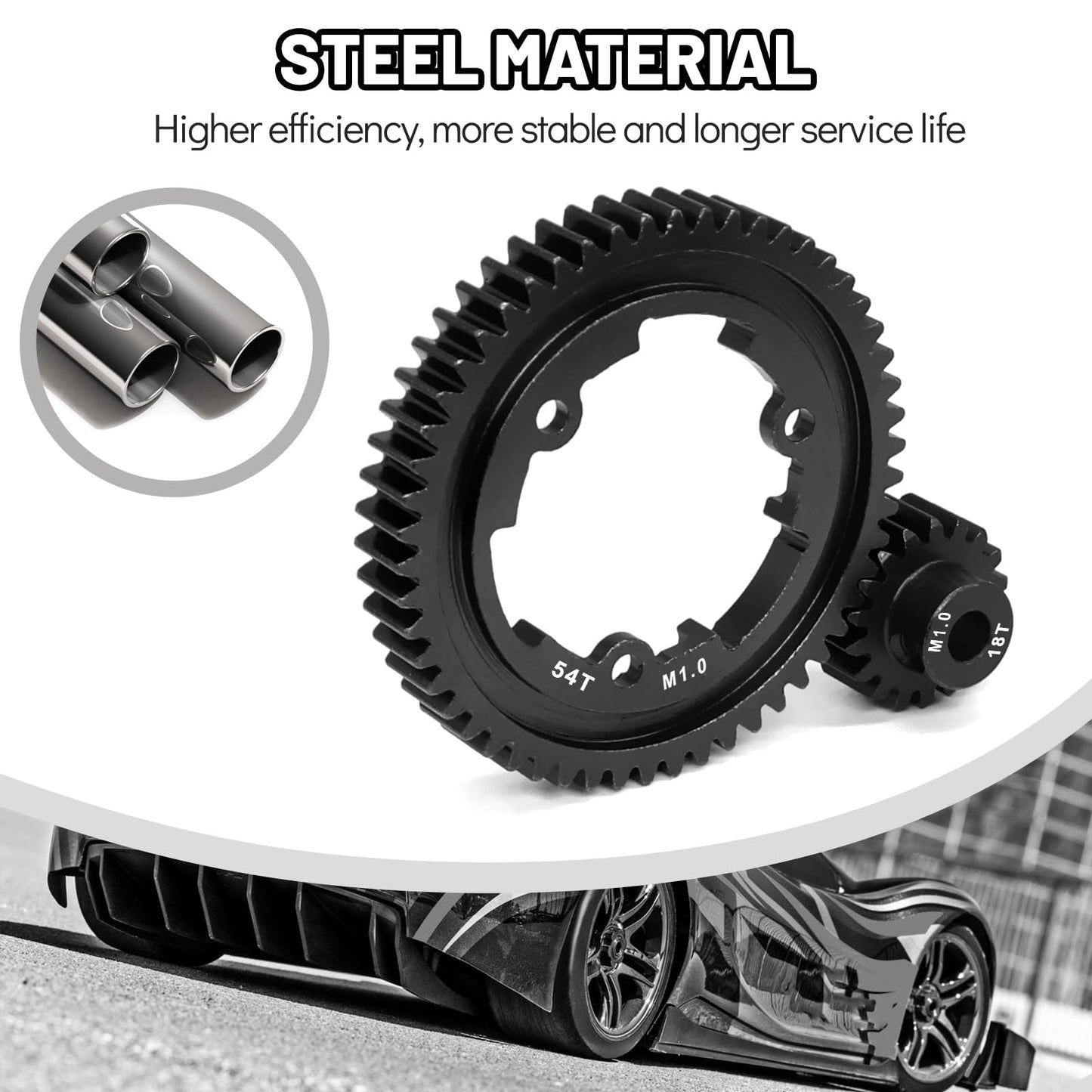 OGRC 54T 1 Mod Hardened Steel Spur Gear with 18T Motor Pinion Gear for Traxxas 1/5 X-Maxx 1/7 XO-1 1/10 Maxx/E-Revo 2.0 VXL Repl