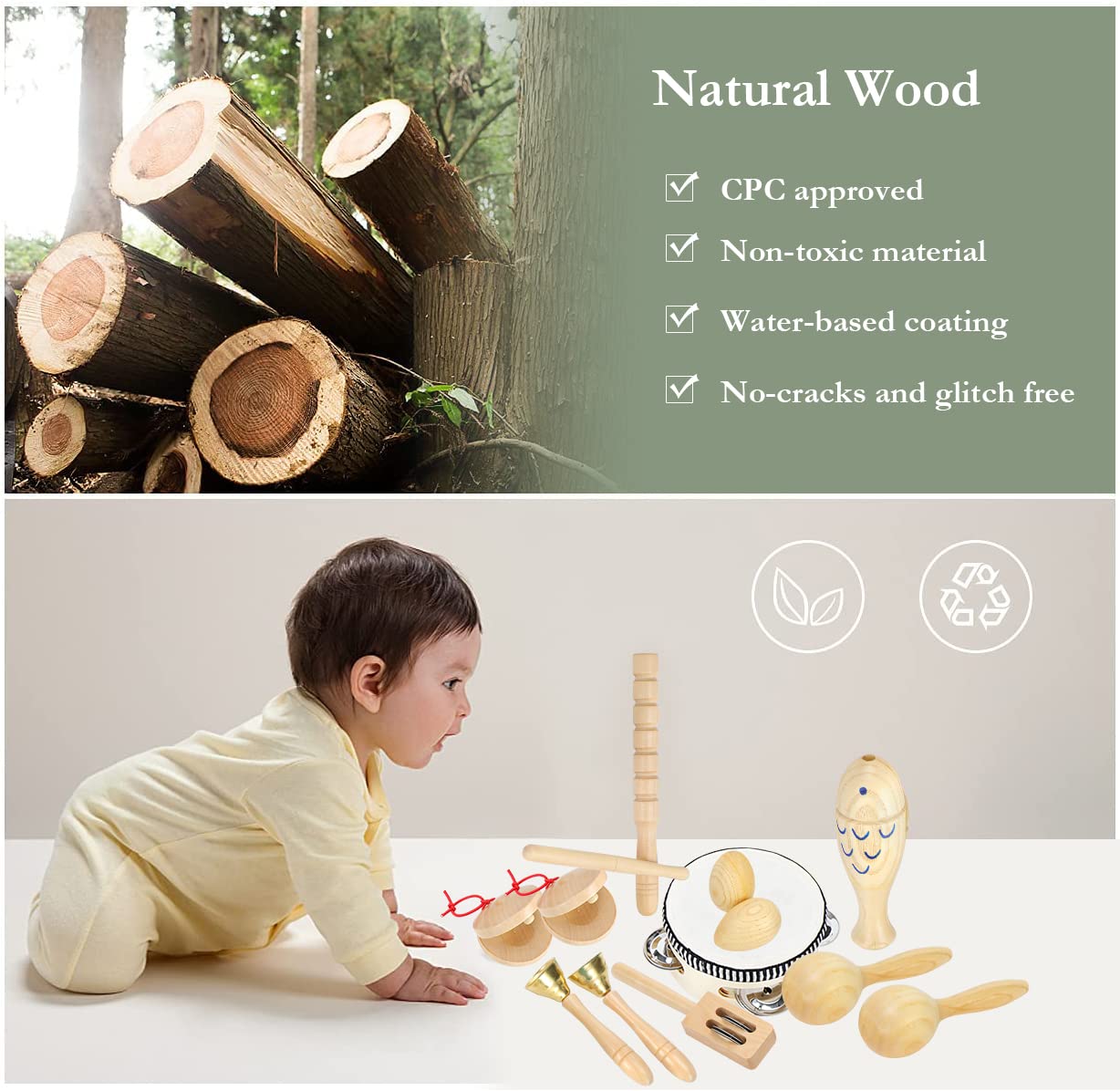 Ehome Musical Instruments For Toddlers 1-3, Wooden Percussion Kids Instruments, Musical Toys For Kids, Baby Musical Instruments For Boys Girls Birthday Gifts With Storage Bag