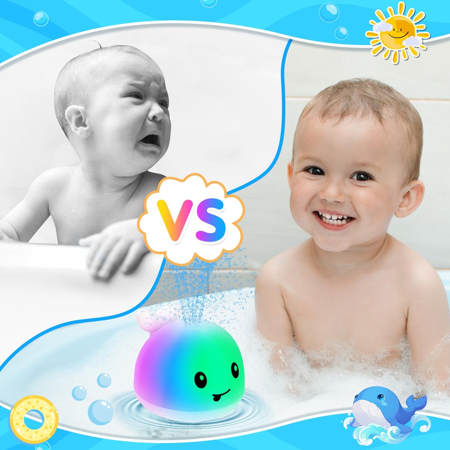 Baby Whale Bath Toy, Baby Bath Toys For 6-12 12-18 Months Bath Toys For Kids Ages 1-3 Light Up Bath Fountain Toys Whale Bath Toy