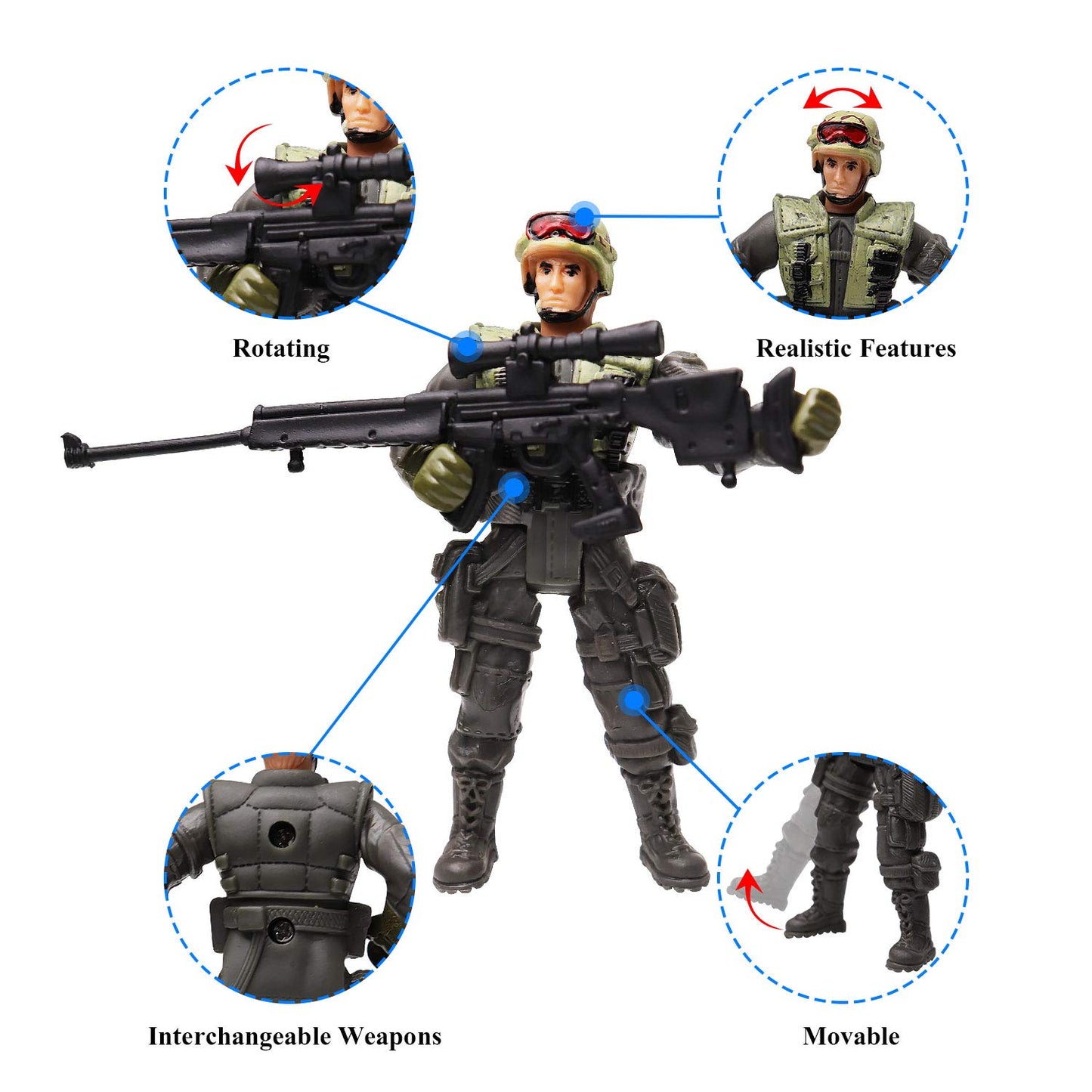 Haptime Military Action Figure Play Set For Kids - Army Men Soldiers Toys For Boys And Girls Ages 3-9 (Swat Team Edition)